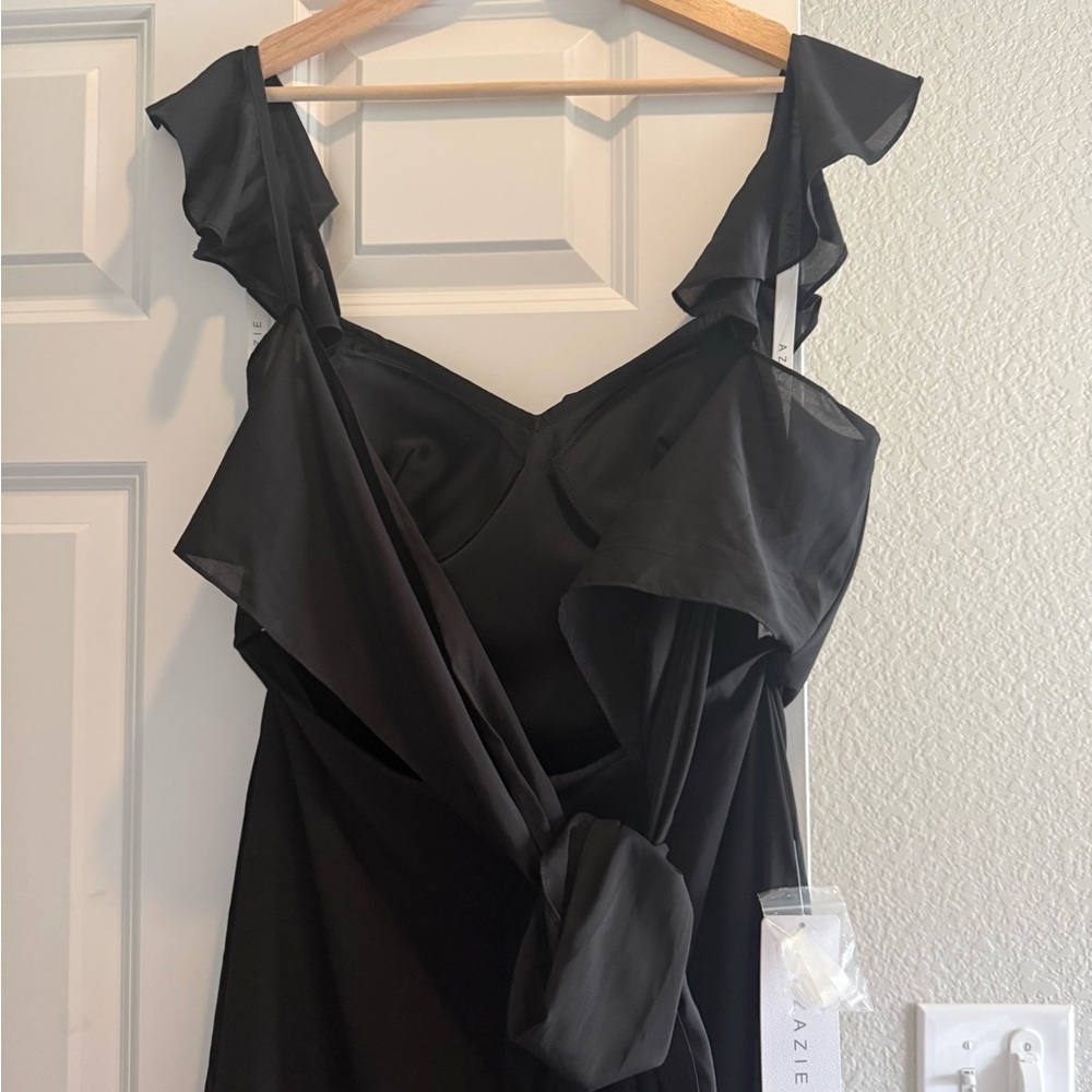 Azazie Black Ruffle Strap Bridesmaid Dress - Picture 4 of 6